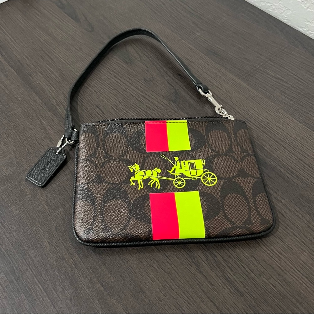 Coach Heritage Neon Stripe Leather Wristlet